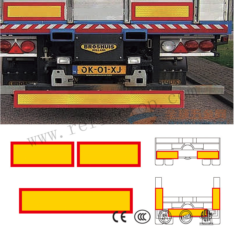 rear marking plate for heavy and long vehicles